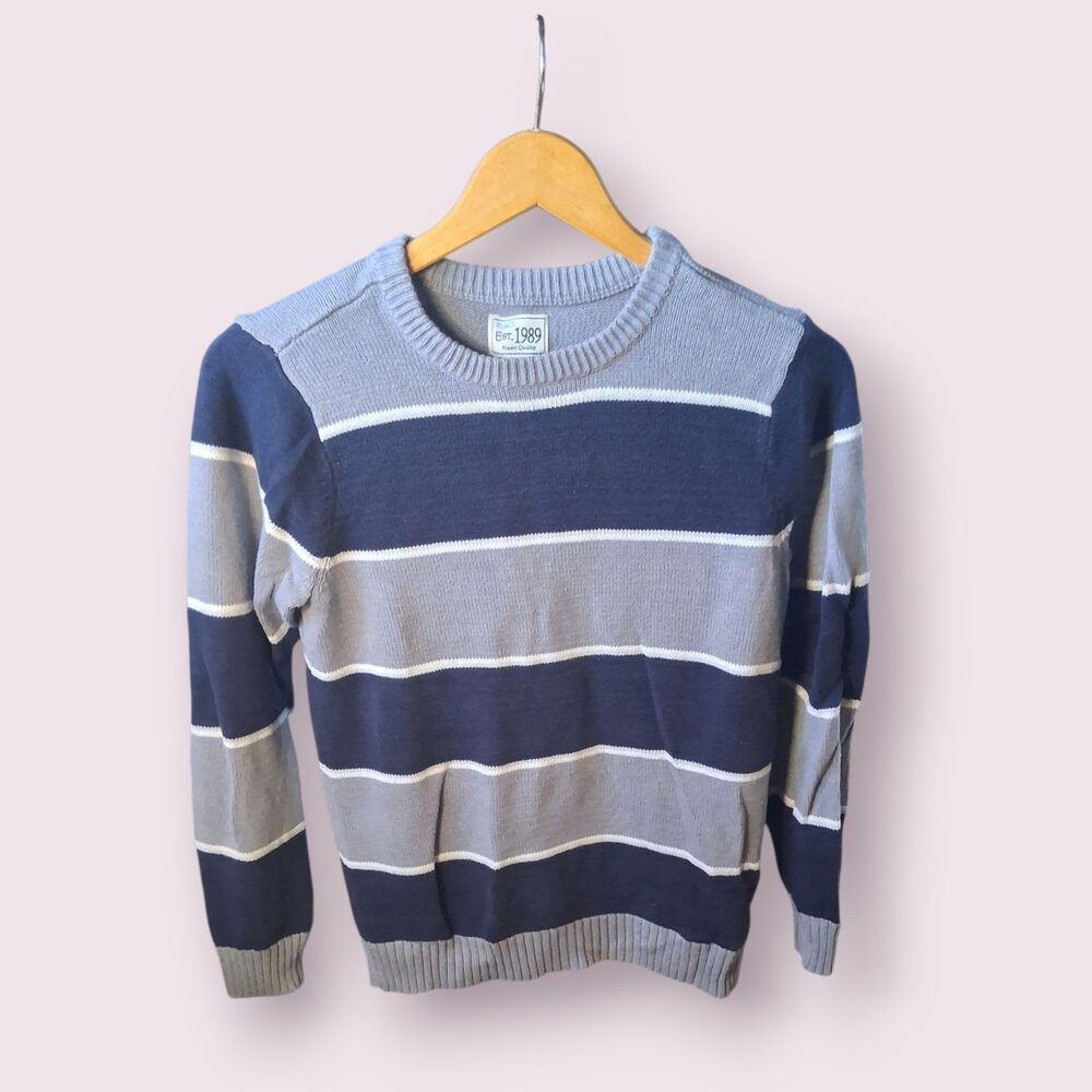 PLACE Est. 1989 Youth Navy & Gray Striped Crewneck Sweater – Size XL (14)